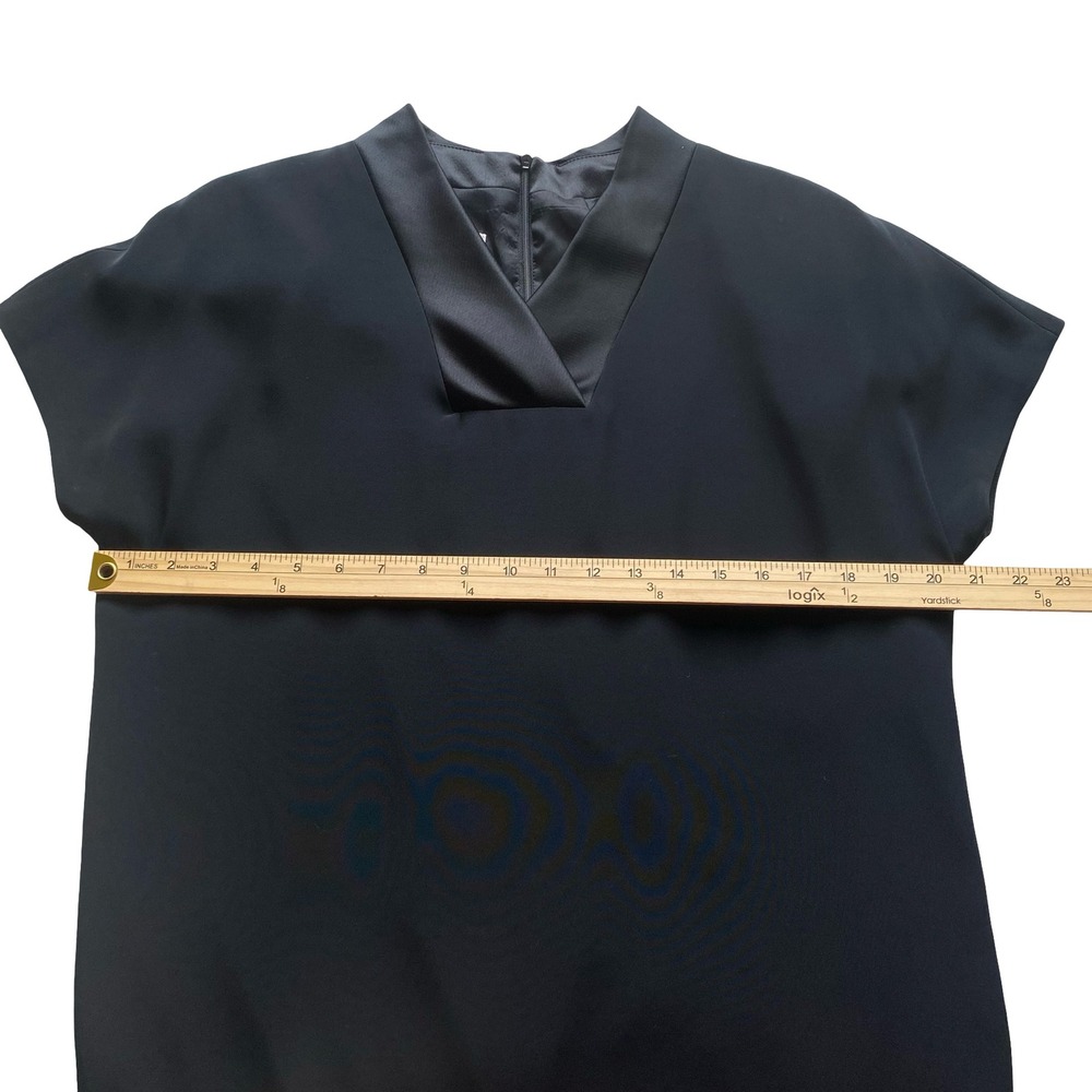 Jones New York Black V Neck Dress Satin Trim Cap Sleeve Women's Size 10 - Picture 10 of 11